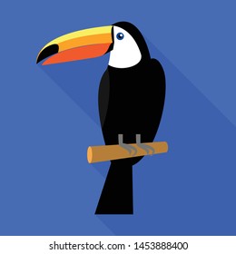Toucan on tree icon. Flat illustration of toucan on tree vector icon for web design