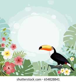 Toucan on a tropical background, vector illustration