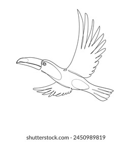 Toucan one Continuous line drawing icon. Line art of toucan bird. Toucan icon minimalist. Vector illustration