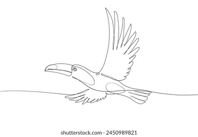 Pulse en un icono de dibujo de línea continua. Arte de la línea del tucán. Icono de tucán minimalista. Ilustración vectorial