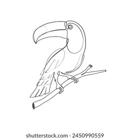 Toucan one Continuous line drawing icon. Line art of toucan bird. Toucan icon minimalist. Vector illustration