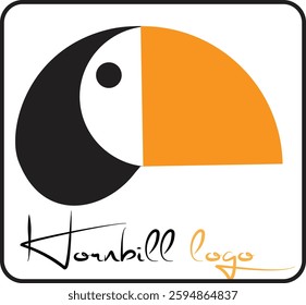 Toucan (or Hornbill, as the text suggests)
Minimalist
Geometric
Black and Orange
Logo