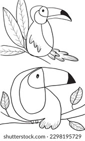 Toucan outline illustration image. 
Hand drawn image artwork of toucan. 
Simple cute original logo of a monochrome toucan.
Hand drawn vector illustration for posters, cards, t-shirts.