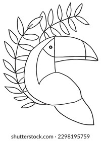 Toucan outline illustration image. 
Hand drawn image artwork of toucan. 
Simple cute original logo of a monochrome toucan.
Hand drawn vector illustration for posters, cards, t-shirts.