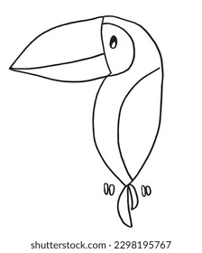 Toucan outline illustration image. 
Hand drawn image artwork of toucan. 
Simple cute original logo of a monochrome toucan.
Hand drawn vector illustration for posters, cards, t-shirts.