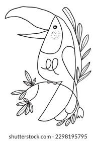 Toucan outline illustration image. 
Hand drawn image artwork of toucan. 
Simple cute original logo of a monochrome toucan.
Hand drawn vector illustration for posters, cards, t-shirts.