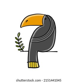 Toucan, paradise tropical bird isolated on white. Sketch for your design