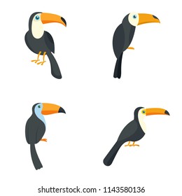 Iconos de pájaro loro toscano. Ilustración plana de 4 iconos de los vectores de aves de loro tucanas aislados en blanco