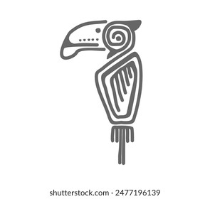 Toucan or parrot bird mayan aztec totem, symbolizes freedom, wisdom and spirituality. Isolated vector majestic tribal or religious sign or tattoo embodies ancient reverence and connection to nature