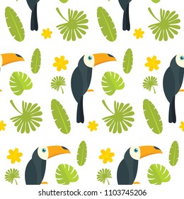 Toucan parrot bird seamless pattern. Flat illustration of 4 toucan parrot bird vector pattern for web