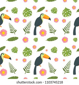 Toucan parrot bird seamless pattern. Flat illustration of 4 toucan parrot bird vector pattern for web