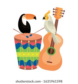 toucan with parrot and icons traditionals vector illustration design