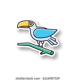 Toucan patch. RGB color printable sticker. Exotic bird. Brazilian fauna. Wildlife. Tropical birdie. Ornithology. South America wild animal. Vector isolated illustration