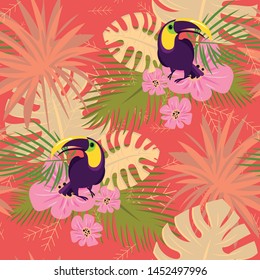 Toucan pattern. Cartoon illustration of toucan vector pattern for web design