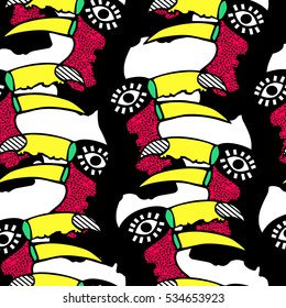 toucan pattern exotic hand drawn birds.african birds.vector illustration.color
