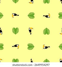 Toucan pattern seamless. tropical bird background. Toucans and Monstera texture