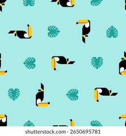Toucan pattern seamless. tropical bird background. Toucans and Monstera texture