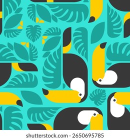 Toucan pattern seamless. tropical bird background. Toucans and Monstera texture