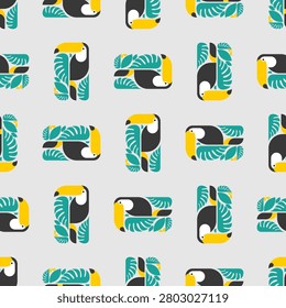 Toucan pattern seamless. tropical bird background. Toucans and Monstera texture