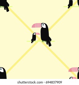 toucan pattern seamless pattern yellow background lines vector illustration 
