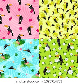 Toucan pattern set. Flat illustration of toucan vector pattern set for web design