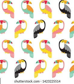 Toucan pattern. Summer vector seamless background. Colorful toucan bird repeating design.
