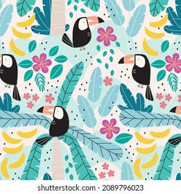 Toucan Pattern In A Tropical Jungle...seamless Pattern