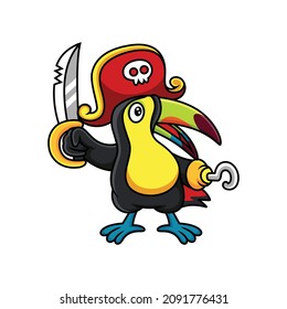 Toucan with pirate costume. Cartoon vector illustration isolated on premium vector