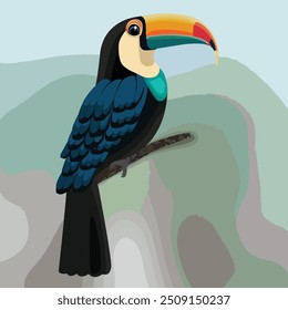 toucan pretty bird, colorful, colorful bird, illustration, illustration, cute bird illustration, colorful illustration, darker color,  beautiful bird, beautiful toucan