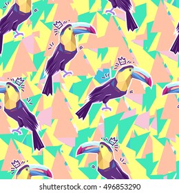 toucan print, print illustration, pattern print abstract bird, tropical bird vector seamless. Beautiful print pattern tropical theme. Design of a tropical bird seamless. toucan vector seamless