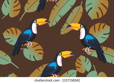 
Toucan in the right composition, combined with tropical leaves with warm colors into a good design for various purposes