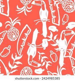 toucan seamless pattern, toucan fashion, textile fashion, tripical leaves and toucan