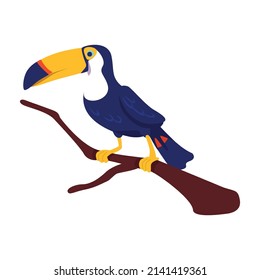 Toucan semi flat color vector character. Posing figure. Full body animal on white. Exotic bird from tropical forest simple cartoon style illustration for web graphic design and animation