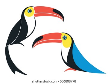 Toucan set. Abstract toucan on white background