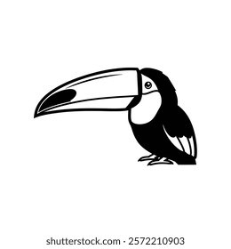 Toucan Silhouette: A simple yet striking silhouette of a toucan, emphasizing its iconic large beak. Perfect for logo design, illustration, or graphic design projects.