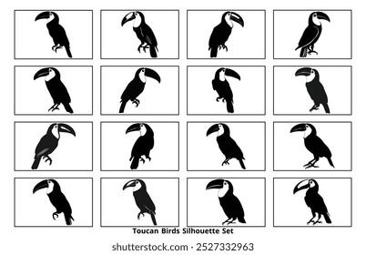 Toucan silhouettes, Toucan bird silhouette, Flying toucan silhouette