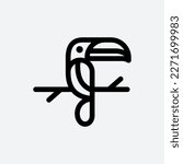 toucan simple line icon logo vector design, modern animal logo pictogram design of tropical tucan bird with big beak