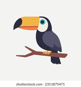 Toucan sitzt auf einem Ast einzeln auf weißem Hintergrund