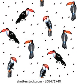  toucan and spots seamless background