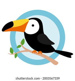 Toucan summer bird in vector illustration. A little toucan percing on the branch. Hello summer. 