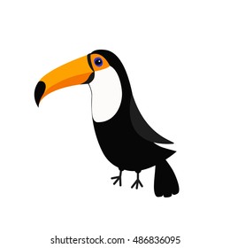 Toucan Toco Big yellow beak. Beautiful Exotic tropical bird. Zoo baby animal collection. Cute cartoon character. Decoration element. Flat design. White background. Isolated. Vector illustration