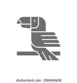 Toucan, tropical bird grey icon. Isolated on white background