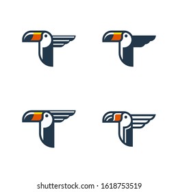 toucan tropical bird logo icon vector template in colorful flat line outline style illustration