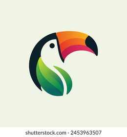 toucan tropical bird logo icon vector template with leaf