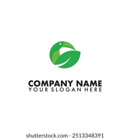 The toucan tropical bird logo icon vector template with green leaf.