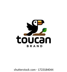 toucan tropical bird on a branch logo icon vector template in colorful flat line outline style illustration