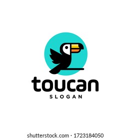 toucan tropical bird on a branch logo icon vector template in colorful flat line outline style illustration