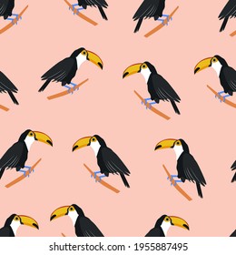 toucan. tropical bird. seamless pattern with toucans. stock vector illustration isolated on white background.