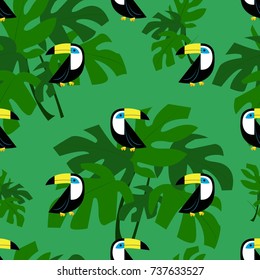 Toucan tropical monstera plant seamless background