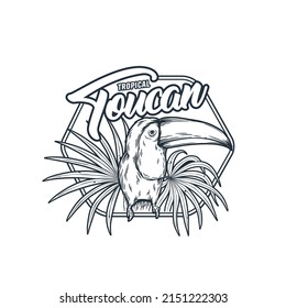 Toucan vector. Exotic or tropical bird with plants for hawaii prints. Summer nature for design of tropic paradise